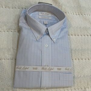 Roundtree & Yorke Gold Label button-down shirt fitted non-iron check mens 17 34